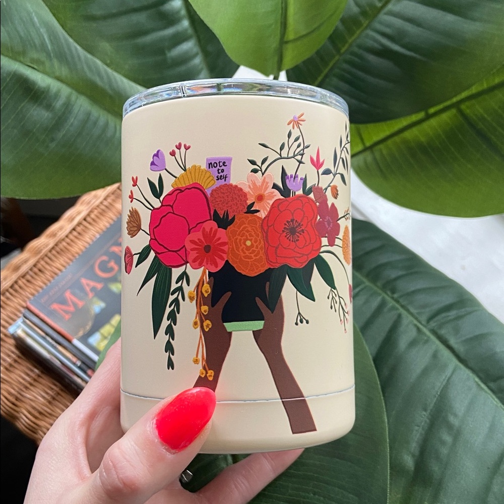 Anthropologie vibe stainless steel drinking cup 12 oz peach floral tumbler